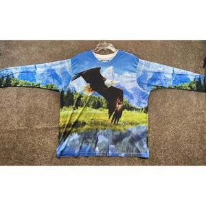 Get A Life Bald Eagle Mountain Nature All Over Print Long‎ Sleeve Shirt 2XL Mens